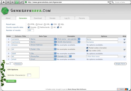generatedata.com - online Generator generatedata.com - online Generator