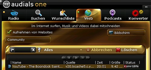 Audials vídeo en la web en vivo, grabación audials web video mitschnitt